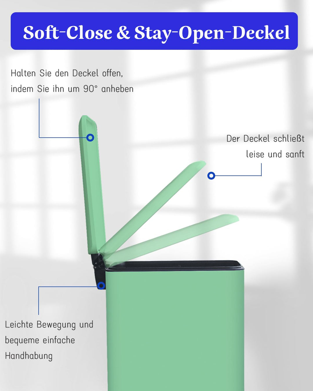 JM.YIPENG 17L Mülleimer Abfalleimer Tretmülleimer mit Deckel und Fusspedal mit Inneneimer, Rechtecki