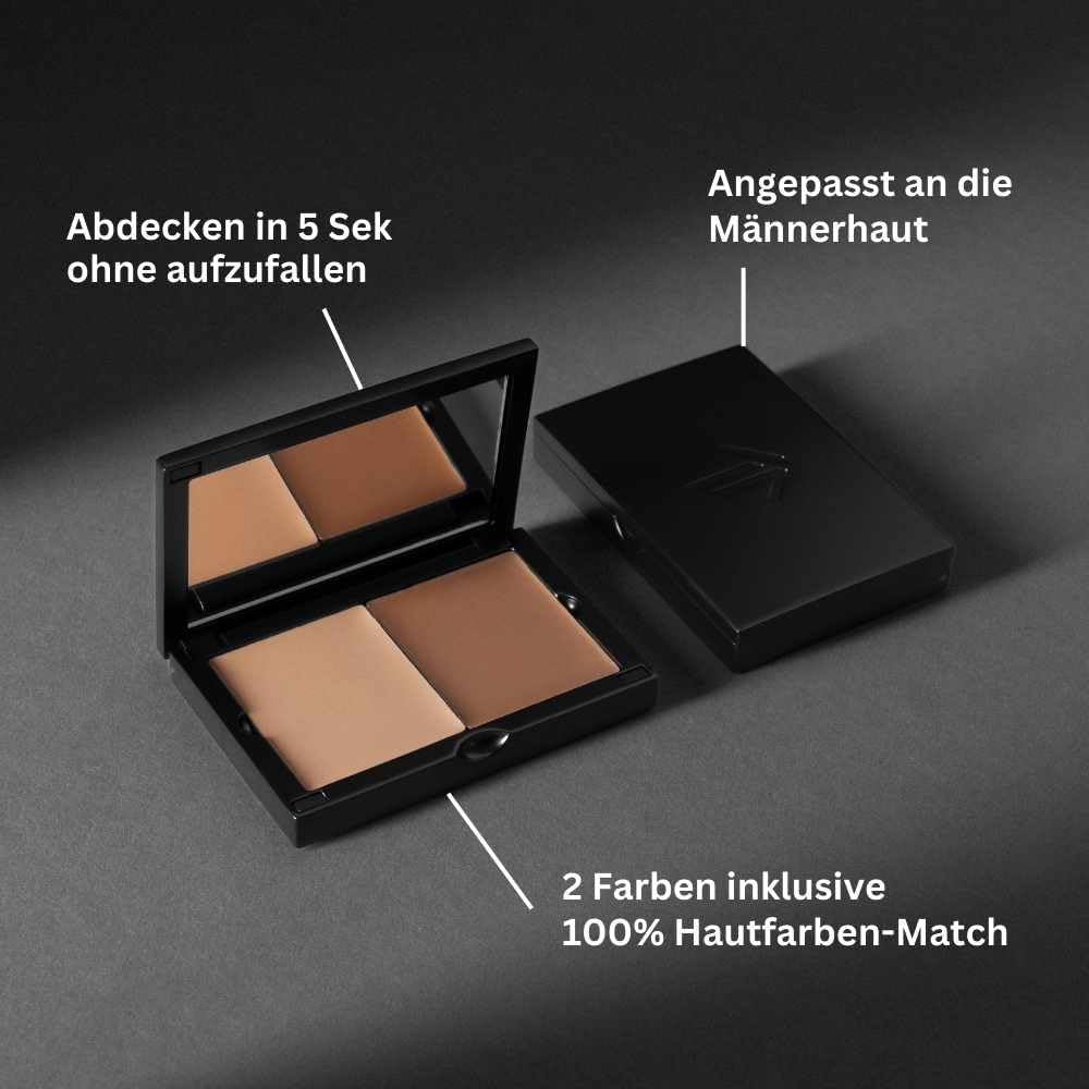 MaleUp – Komplett Set für Männer Mittel – Face Cleanser, Face Cream, 2x Concealer, Metallcase – Kasc