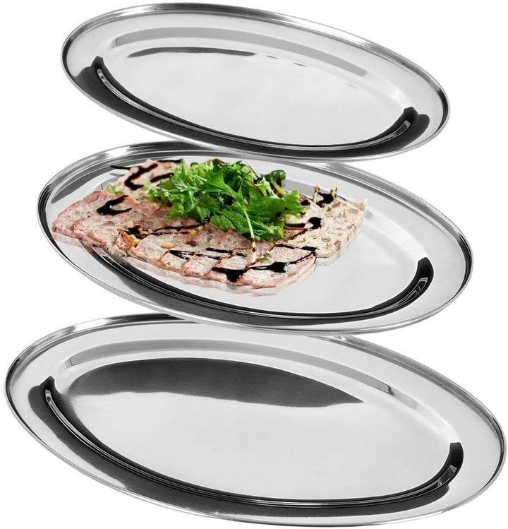 Servierplatte Servierteller Kellnertablett Serviertablett oval silbern aus Edelstahl 3 St.