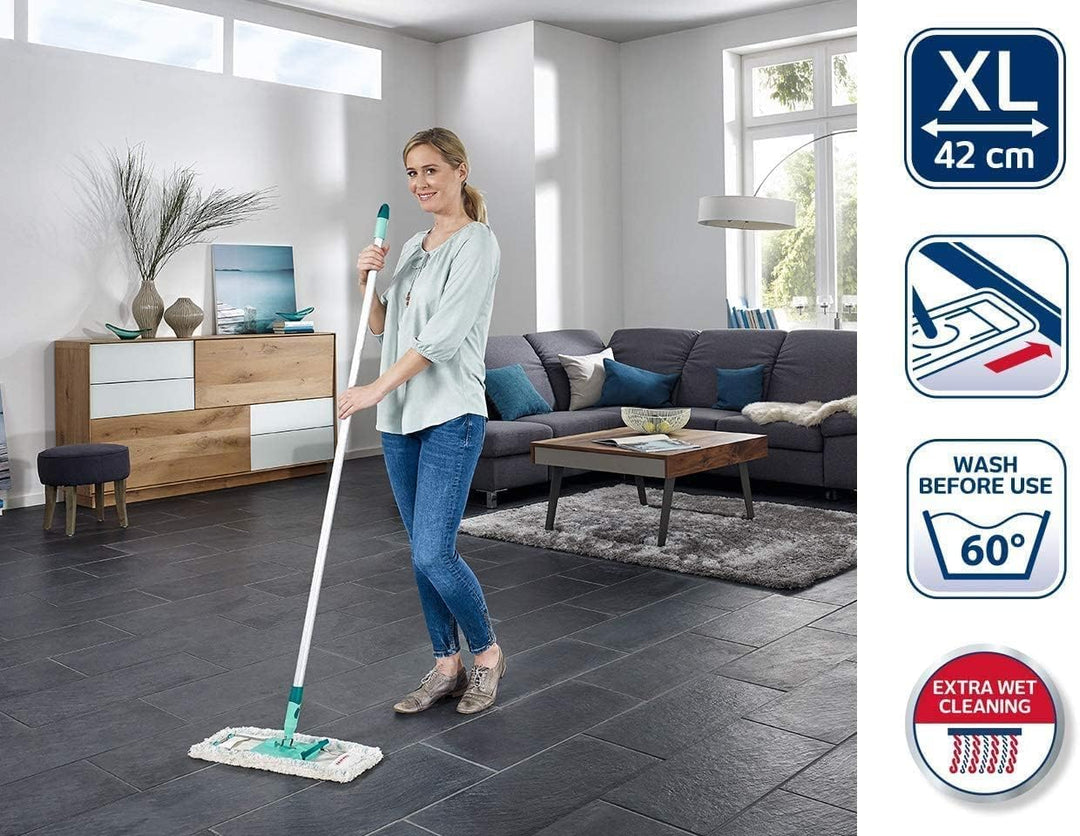 Leifheit rückenschonender Bodenwischer Profi XL cotton plus mit Aluminiumstiel 140 cm für Fliesen- u