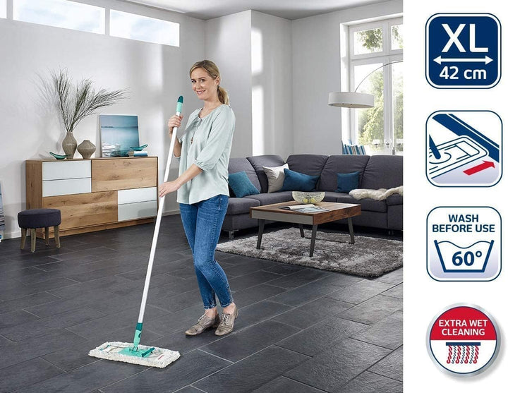 Leifheit rückenschonender Bodenwischer Profi XL cotton plus mit Aluminiumstiel 140 cm für Fliesen- u