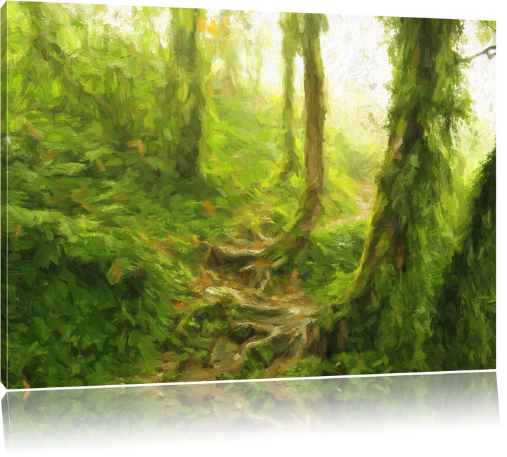 Pixxprint Unberührter Regenwald Pinsel Effekt, Format: 100x70 auf Leinwand, 100x70