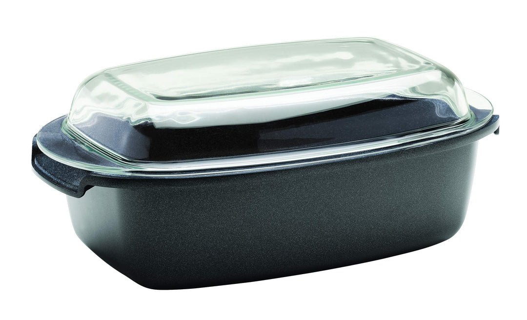 Berndes Enduro Multiusbräter mit Glasdeckel 33 x 21 cm, 5.2 Liter, Aluminium Pressofuso