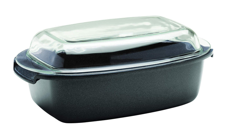 Berndes Enduro Multiusbräter mit Glasdeckel 33 x 21 cm, 5.2 Liter, Aluminium Pressofuso