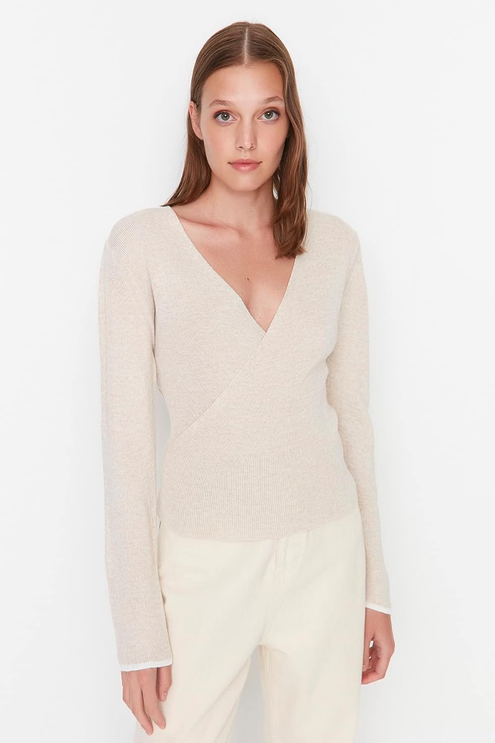 Trendyol Damen Twoaw23kz01683/Taş Sweatshirt, Stone, S