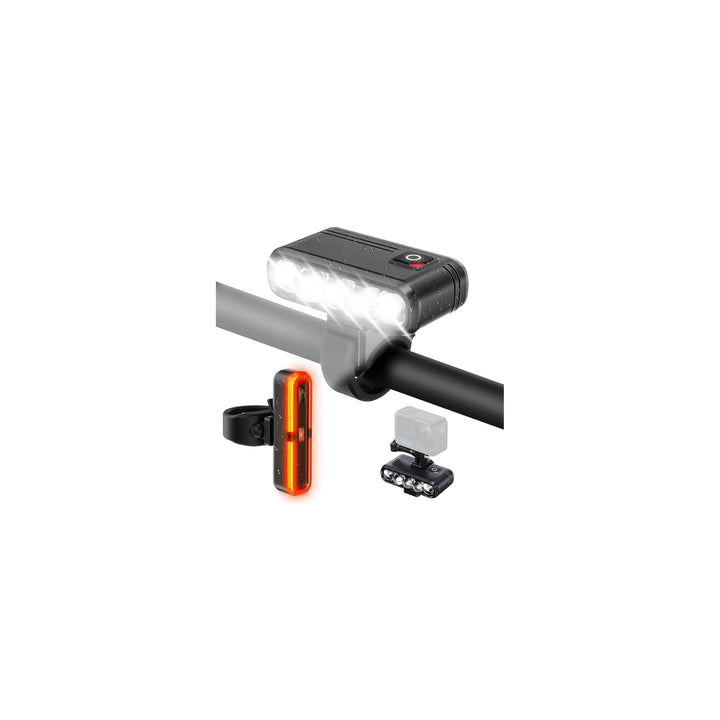 Fahrradlicht Set mit Halterung für GoPro/Fahrradcomputer, StVZO Zulassung, USB-C Wiederaufladbare Bl