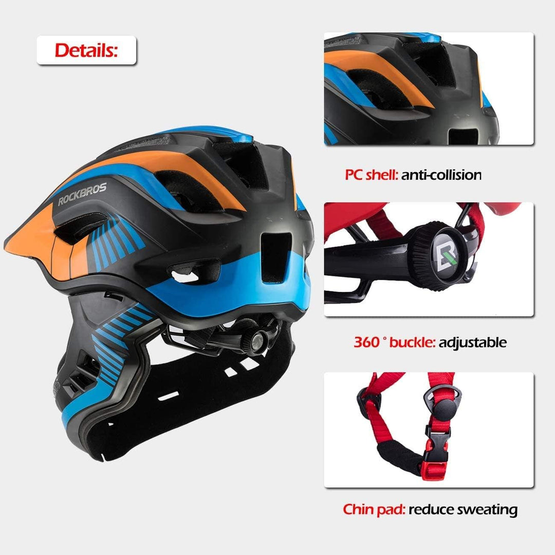 ROCKBROS Kinderhelm Integriert Fahrradhelm Kinder Jugend Fullface Helm mit Abnehmbarem Kinnschutz BM