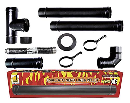 Rohrset Pelletkamin dn 80 schwarz Stahlrohr emailliert 600 CE Made in Italy ASP porzellan beschichte