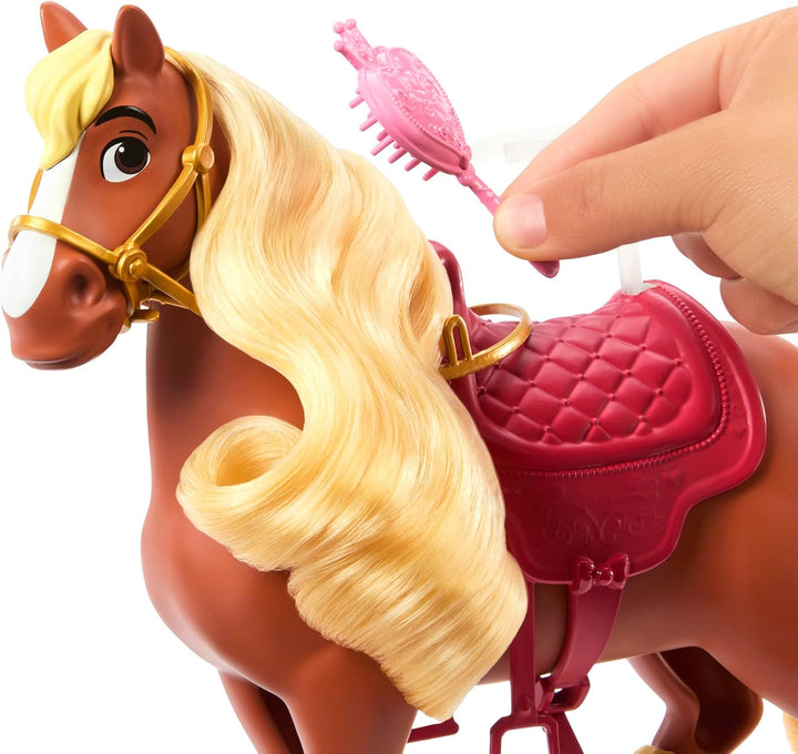 Mattel Disney Princess Toys, Belle Fashion Doll & Philippe Horse mit Sattel, bürstbare Mähne & Schwa