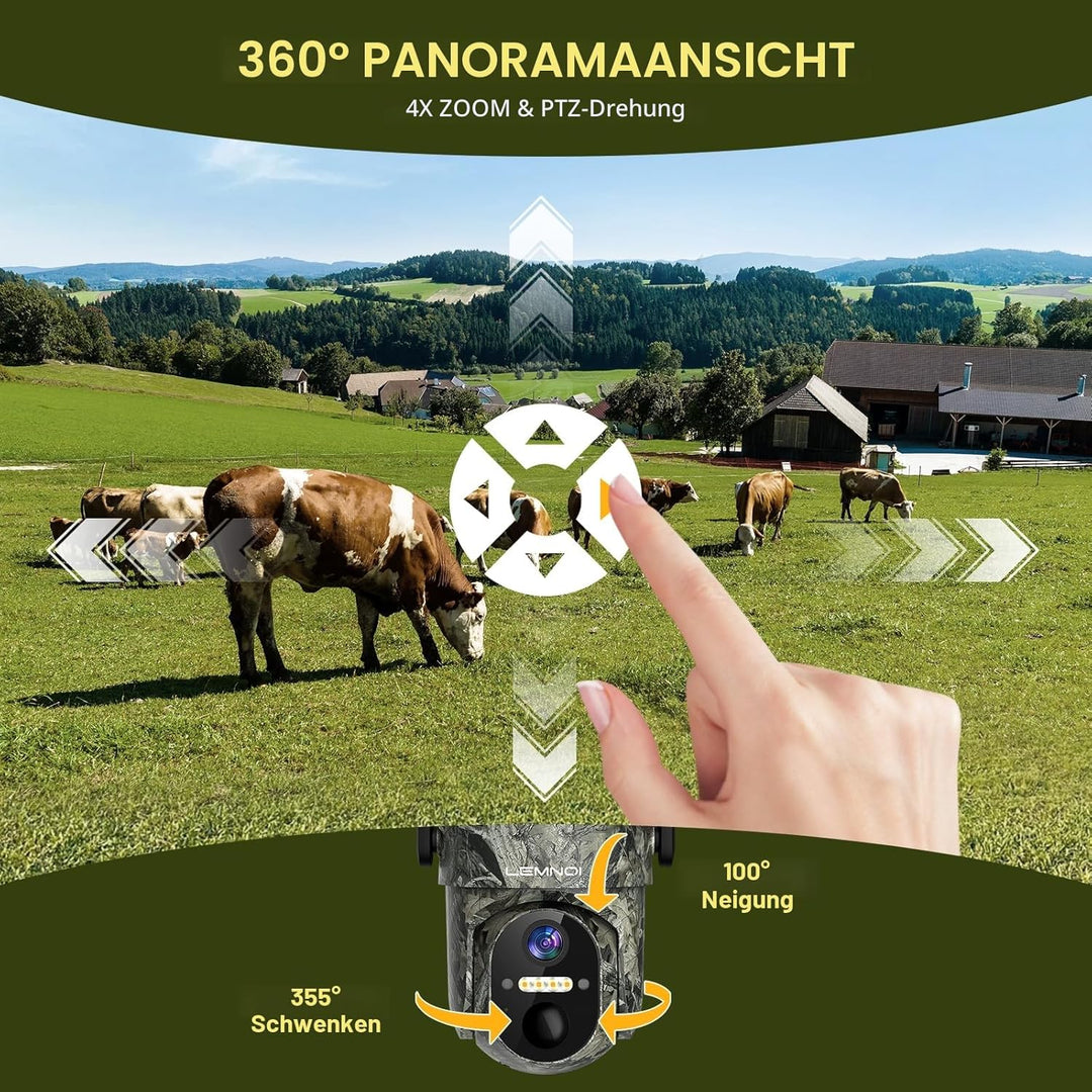 Lemnoi 4G LTE Solar Wildkamera mit Bewegungsmelder, Akku Überwachungskamera mit SIM Karte Vorinstall