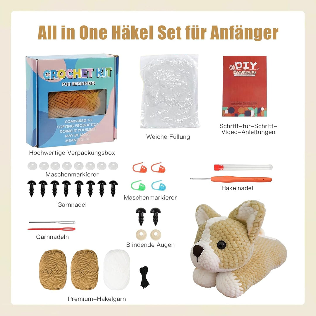 Jinfanshurich Häkelset für Anfänger, Komplettes Crochet Set mit Videoanleitung, Einfaches DIY Häkelt