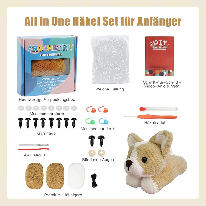 Jinfanshurich Häkelset für Anfänger, Komplettes Crochet Set mit Videoanleitung, Einfaches DIY Häkelt