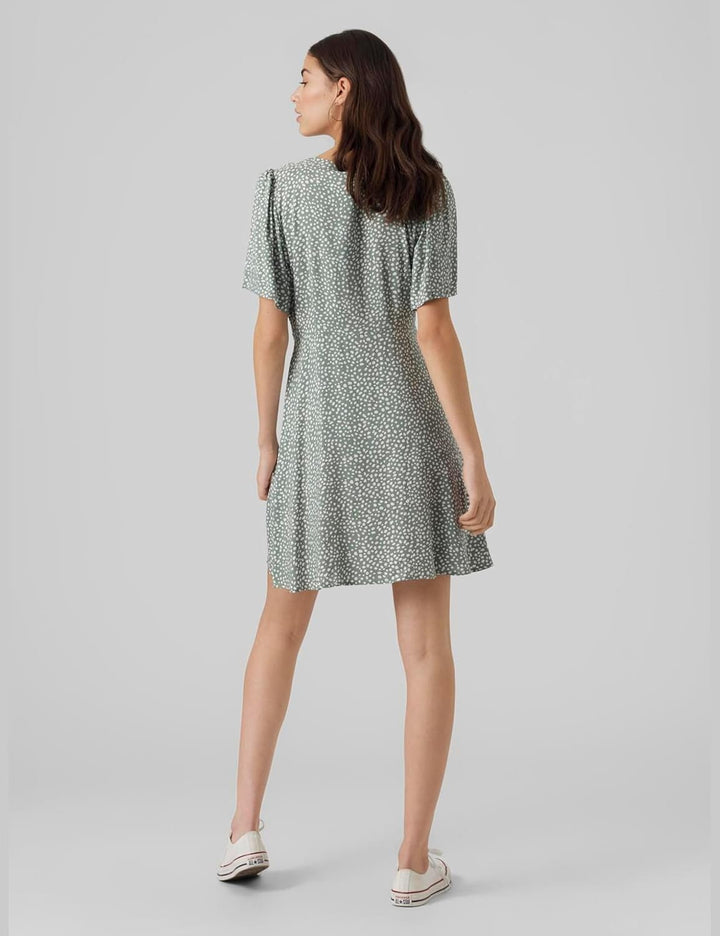 VERO MODA Damen Viskose Mini-Kleid Kurzarmkleid VMAlba XS Laurel Wreath/Aop:joey Dot, XS Laurel Wrea