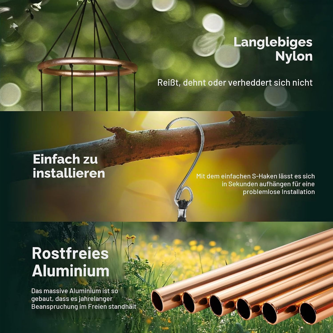 Nature's Melody Aureole Tunes Windspiel – Outdoor-Windspiel mit 6 Röhren, in B-Pentatonik gestimmt,