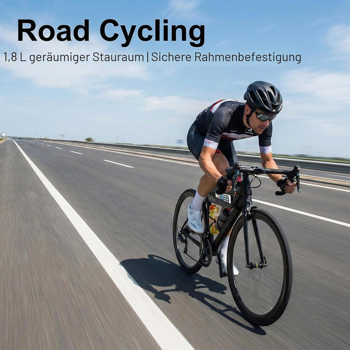 Rahmentasche Fahrrad 1,8 L, Fahrradtasche Rahmen mit Seitentasche, Fahrrad Dreiecktasche, Reflektier