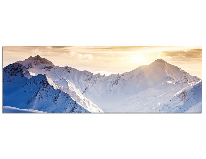 Paul Sinus Art Panoramabild auf Leinwand und Keilrahmen 150x50cm Österreich Berggipfel Schnee Sonnen