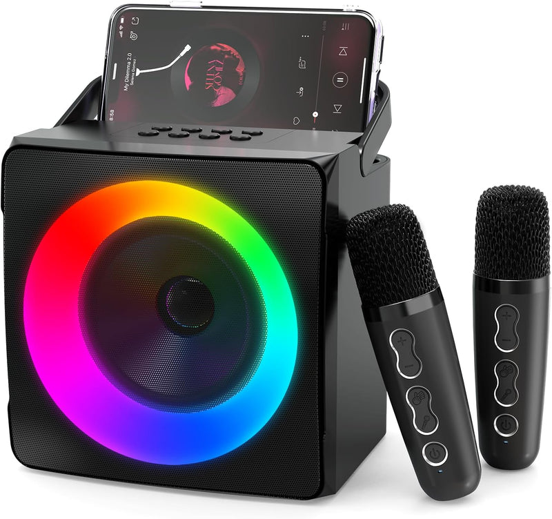 Ankuka Karaoke Maschine, tragbarer Bluetooth Karaoke Lautsprecher mit 2 kabellosen Mikrofonen und dy