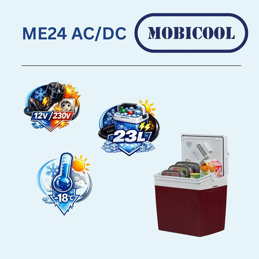 Mobicool ME24 elektrische Kühlbox 23L – 12V und 230V – Kompakte Auto-Kühlbox mit Doppellüfter-System