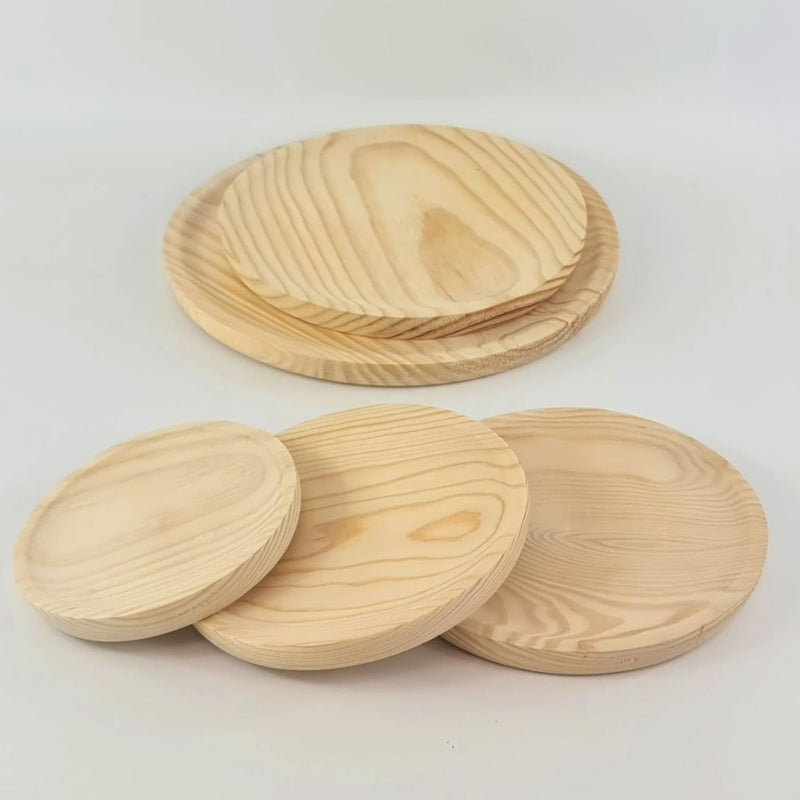 MGE - Holzteller Rund - Holzplatte - Fleischteller - Pizzateller - Schneidebrett - Kiefer - Set von