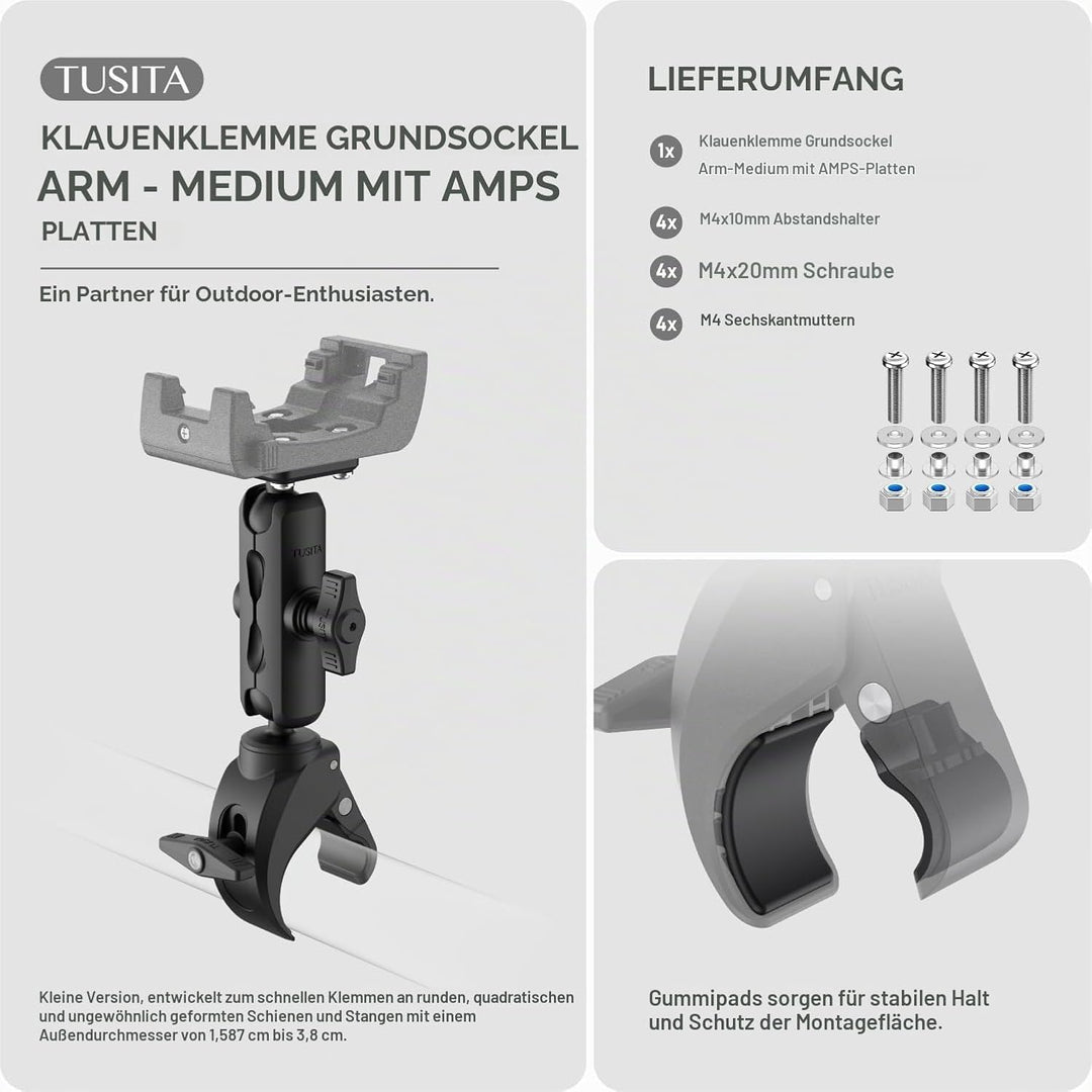 TUSITA Motorrad ATV/UTV Halterung Kompatibel mit Garmin Montana, Zumo XT - Klauenklemme Basis, Mittl