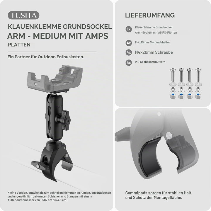 TUSITA Motorrad ATV/UTV Halterung Kompatibel mit Garmin Montana, Zumo XT - Klauenklemme Basis, Mittl