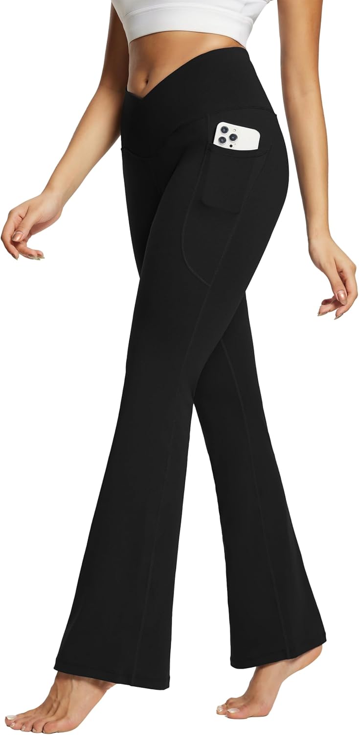 BALEAF Damen Yoga Hose mit Taschen High Waisted Flare Leggings Casual Workout Weite Beinhose M Aa-sc