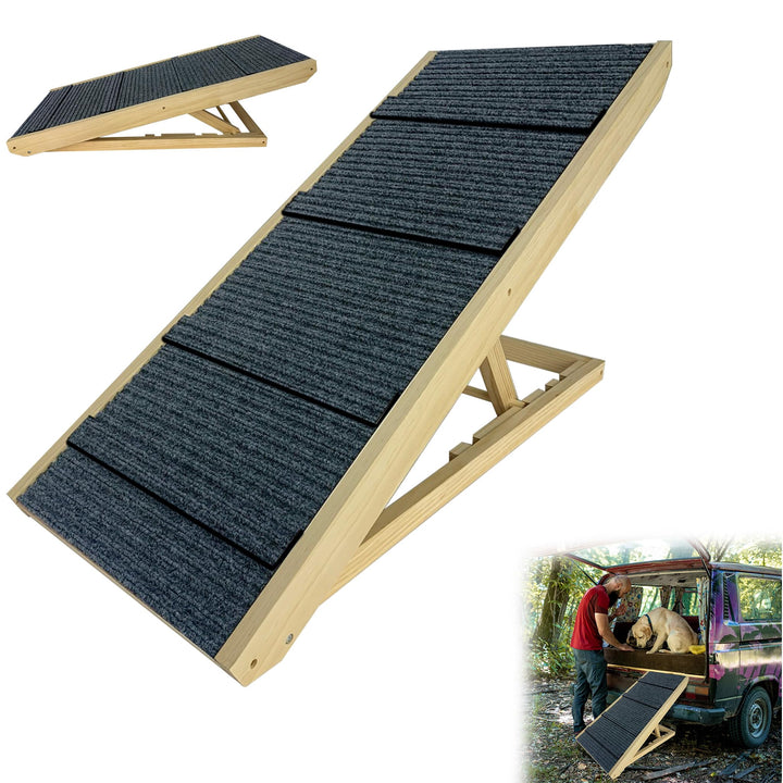 Klappbar Hunderampe Holz 100x40x60cm Hundetreppe für grosse Katzen und Hunde Anti-rutsch Hundeeinsti
