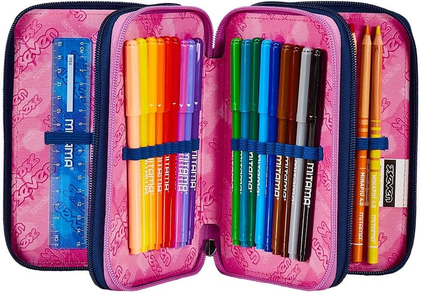 Seven Federmäppchen, Mäppchen, Mehrfarbig, Federtasche für Schreibwaren, Etui komplett mit Bleistift