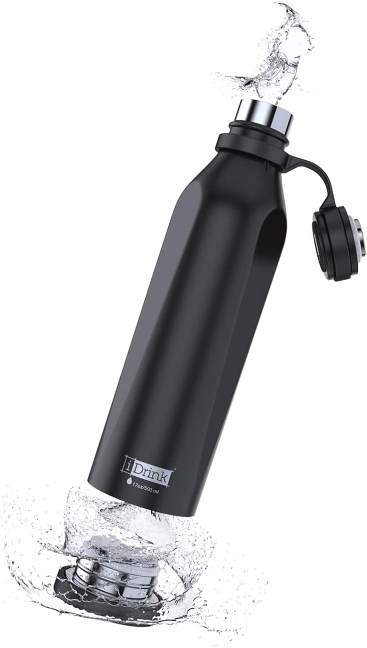 IDRINK® - b-evo Revolutionäre Isolierflasche, 3 Wände, Edelstahl-Flasche mit Doppel-Deckel, 500 ml (