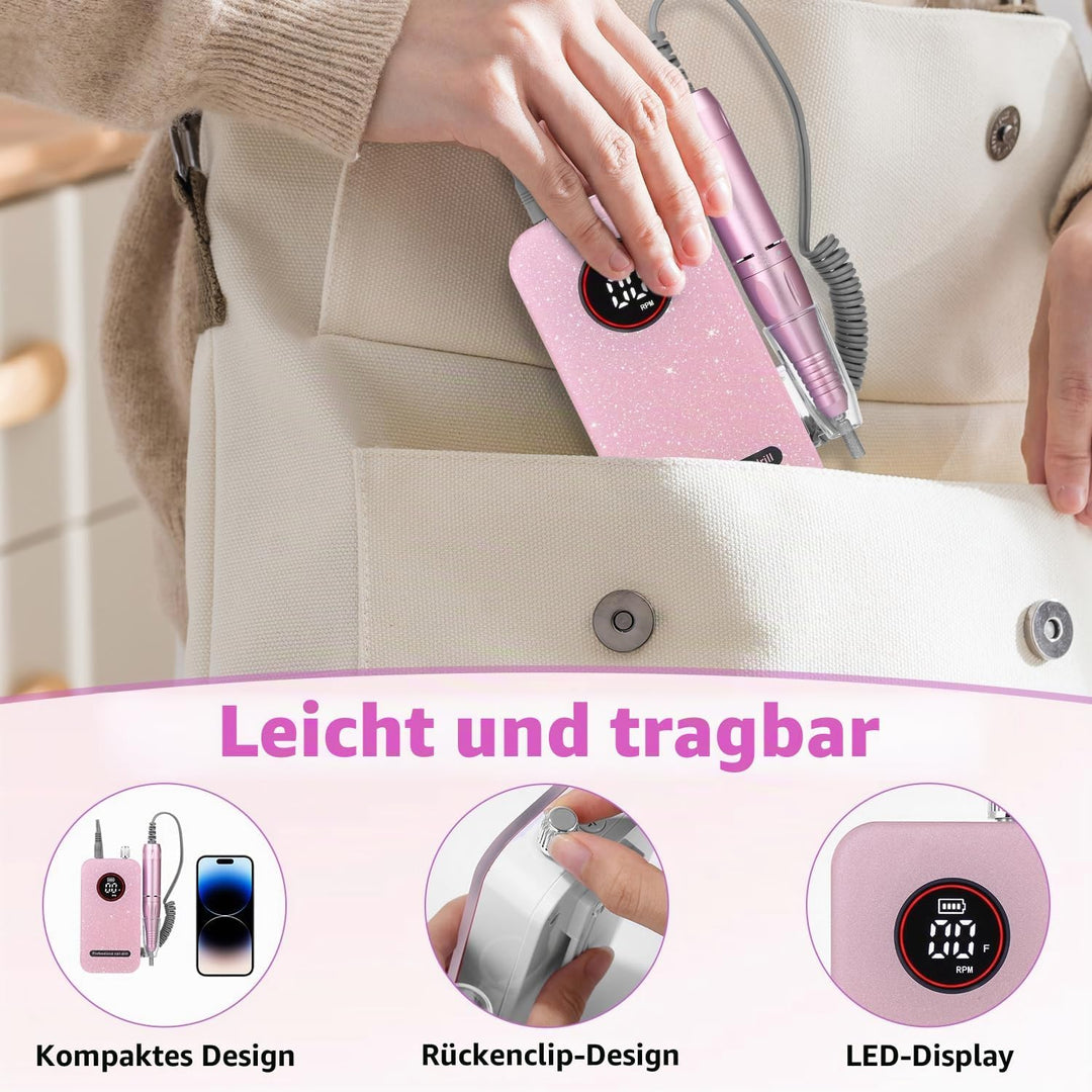 Tragbarer Elektrischer Nagelfräser, 45000 RPM Professionelle Nagelfeile Set, mit LED Display und Nag