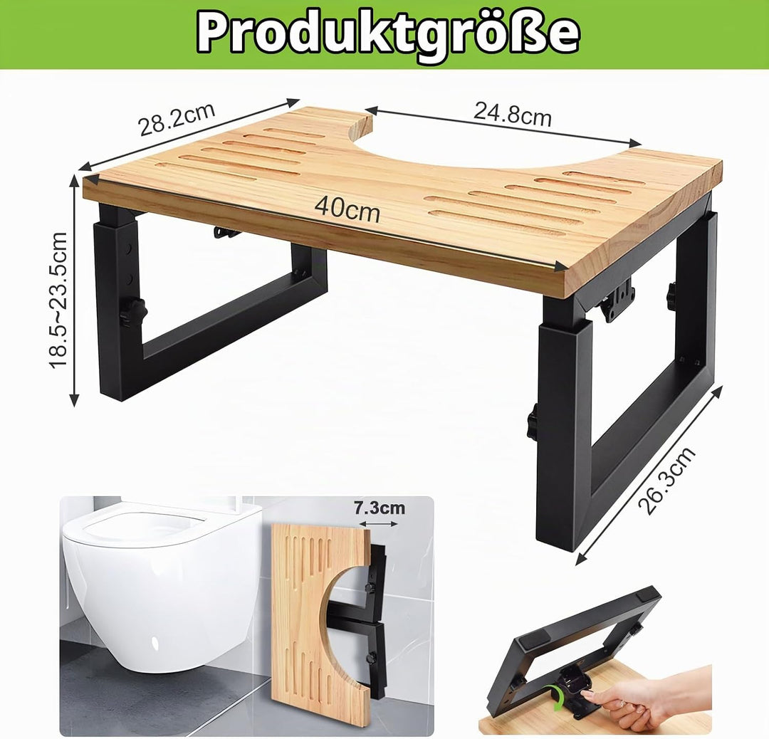 Yiomxhi Toilettenhocker Erwachsene, Höhenverstellbar Klappbar Klohocker aus Holz mit rutschfesten Pa