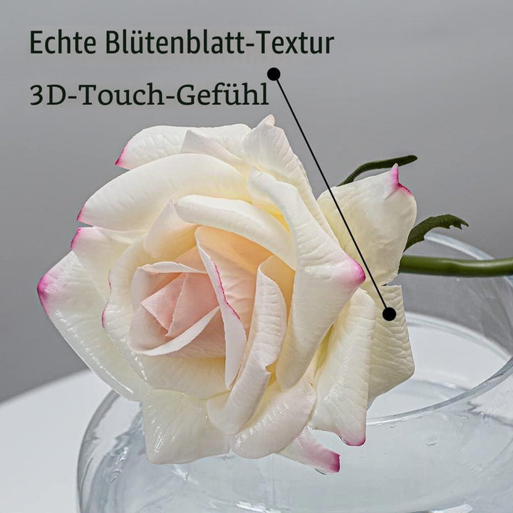DUYONE Künstliche Rosen mit einem Stiel, 10 Stück, künstliche Seide, Blumenarrangement, echter Hauch