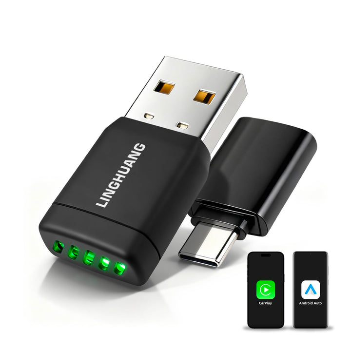 LINGHUANG CarPlay Wireless Adapter & Android Auto, Mini Wireless CarPlay Adapter Upgrade von Wired a