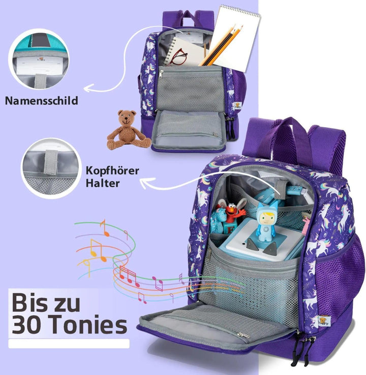 Kindergartenrucksack ab 2 Jahre – Für Mädchen & Jungen – Mit isoliertem Fach für Brotdose – Tonie Ta