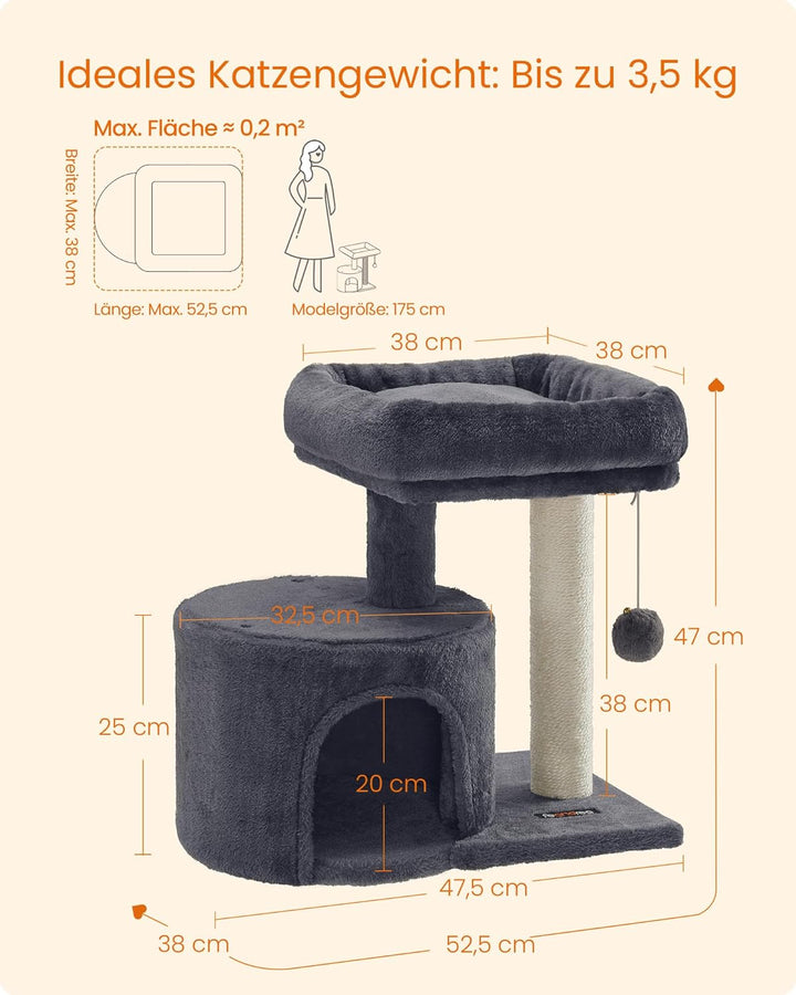 Feandrea Kratzbaum klein, Katzenbaum mit Sisalstamm, Katzenkratzbaum mit gepolsterter Plattforme, fü