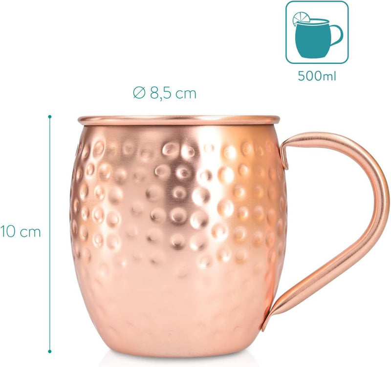 Navaris Moscow Mule Becher 4er Set - 4x Kupferbecher für Moskau Mule Gin Bier - Cocktail Mug gehämme