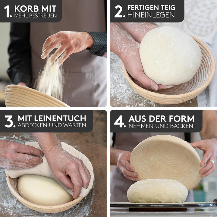 Ovaler Gärkorb 35 cm - Robustes Brotkorb-Set mit Leineneinsatz - Ideal für 1 kg Teig - Ideal für Sau