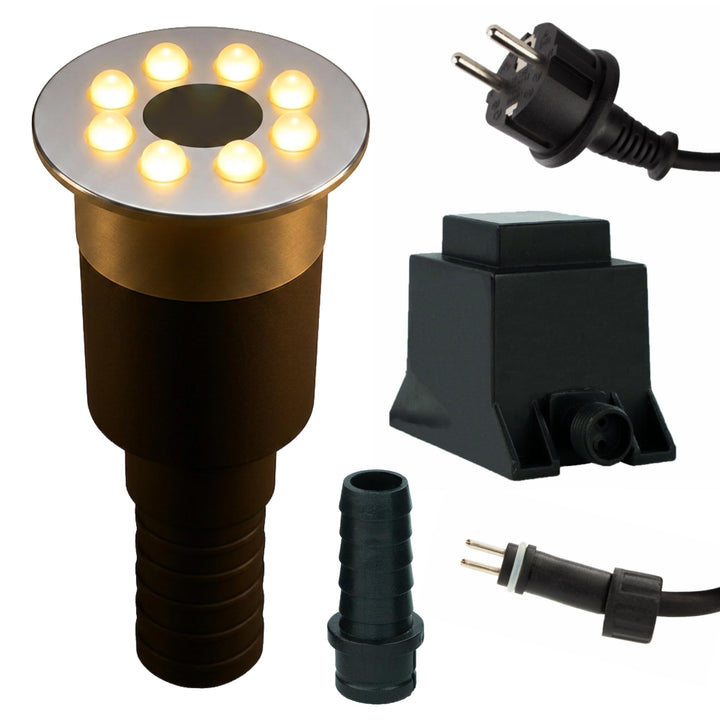 Wasserspielleuchte warmweiss, inkl. Trafo, 0,6 Watt, IP68, 12V, 103 LUX, 650 cm Kabel, 8 LED, LED Ri