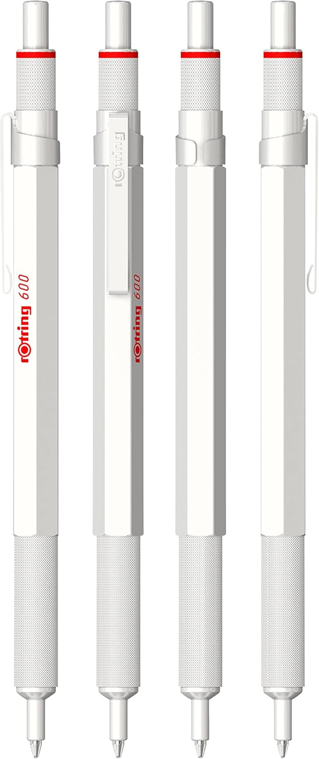 rOtring 600 Kugelschreiber | mittlere Spitze | Schwarze Tinte | perlweisser Schaft | nachfüllbar Pea
