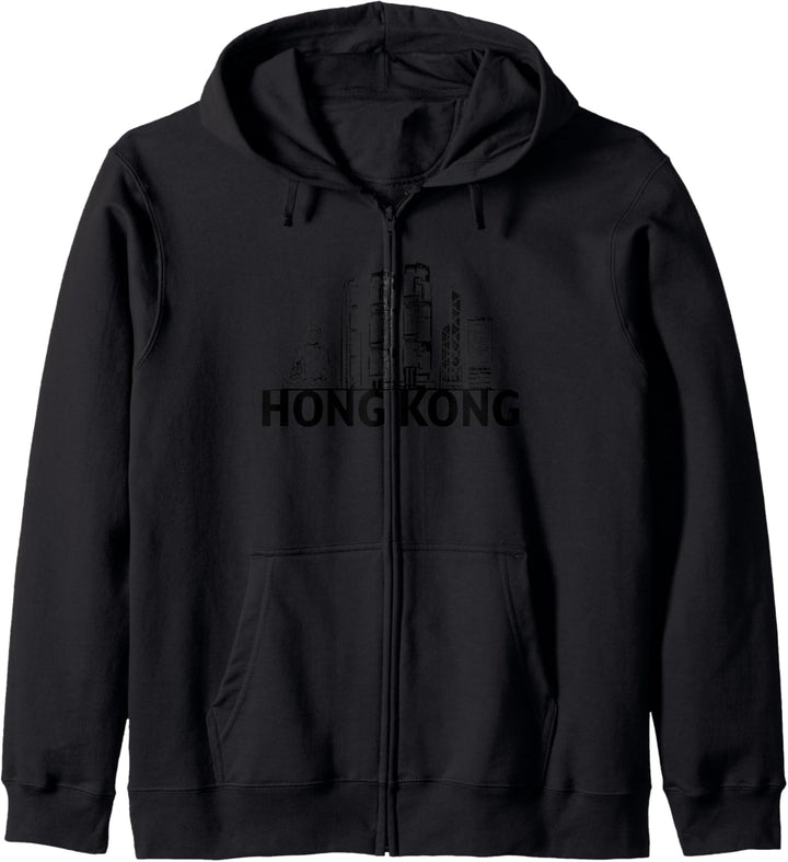 Hongkong China City Skyline Silhouette Outline Sketch Kapuzenjacke