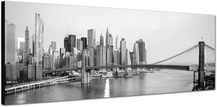 Paul Sinus Art Panoramabild auf Leinwand und Keilrahmen 150x50cm Manhattan Skyline Brooklyn Bridge
