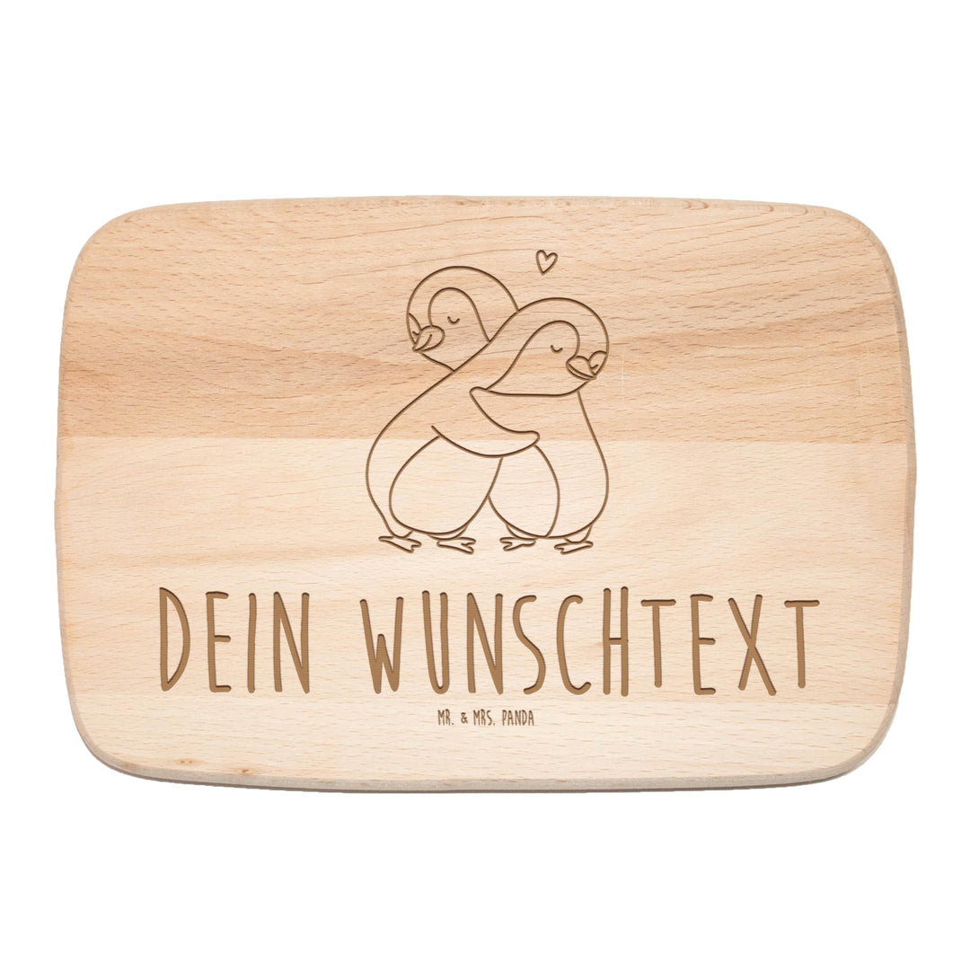 Mr. & Mrs. Panda Personalisiertes Frühstücksbrett Pinguine Kuscheln - Personalisierte Geschenke, Jah