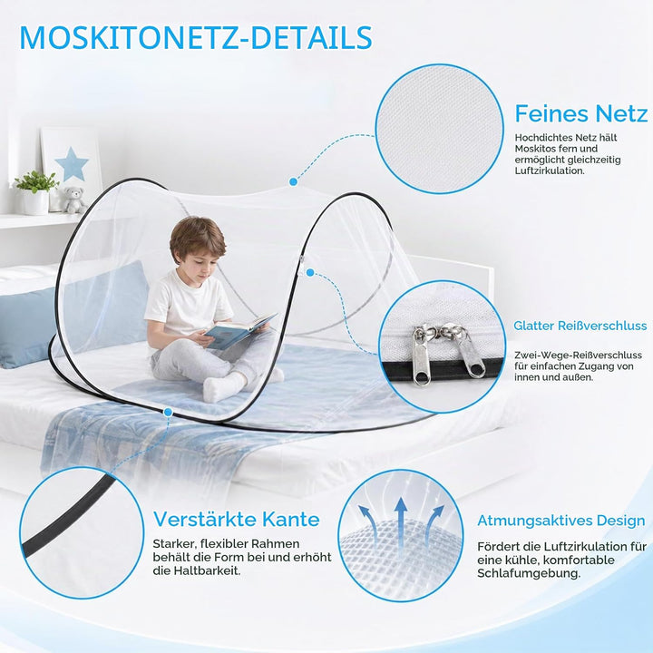 Faltbares Moskitonetz Bett, Pop-Up Mosquito Netz Bett, Mückennetz Reise 200 x 80 x 56cm, Tragbares C