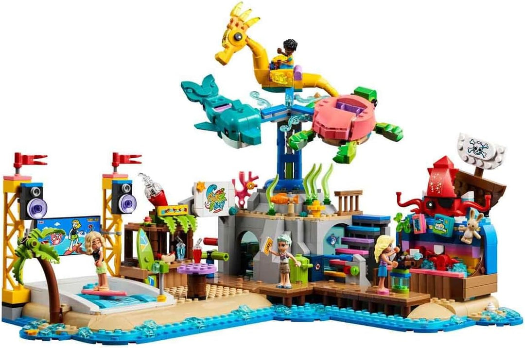 LEGO 41737 Friends Strand-Erlebnispark, Kirmes-Set mit Technic-Elementen, Delfin, Schildkröte und Se