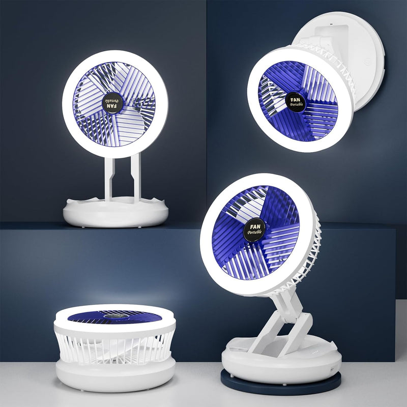 Mihoho Turbo-Ventilator,4-Geschwindigkeits-Luftzirkulator mit Licht, Akku-faltbarer Ventilator mit L