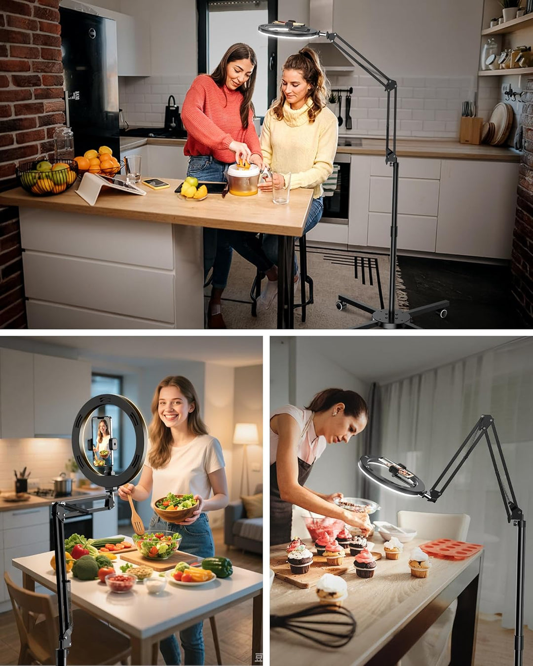 Overhead Stativ Handy mit Ringlicht für Küche – Stabile Ring Light mit 4 Rollen Bremse – Ringlicht m