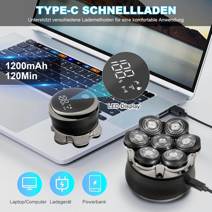 Carehabi Glatzen Rasierer Herren, Glatzenrasierer Elektrisch IPX6 Wasserdicht Magnetisch 7D Schweben