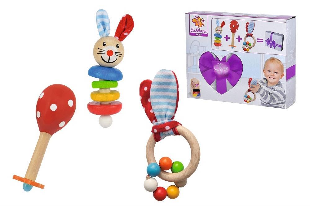 Eichhorn 100017045 - Baby Starter/Geschenke Set mit Maraca, Greifling mit Sound und Greifling mit Ha