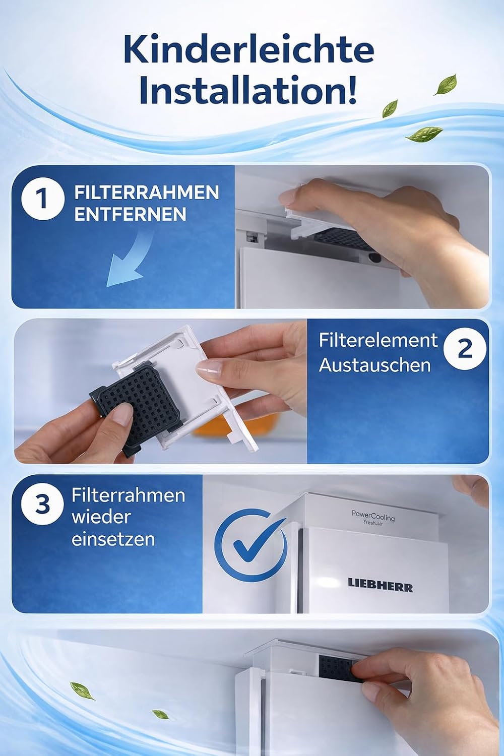 2er Set Aktivkohlefilter für Liebherr Kühlschrank 909698900, 988242900, 988246000 – Ersatz Fresh Air