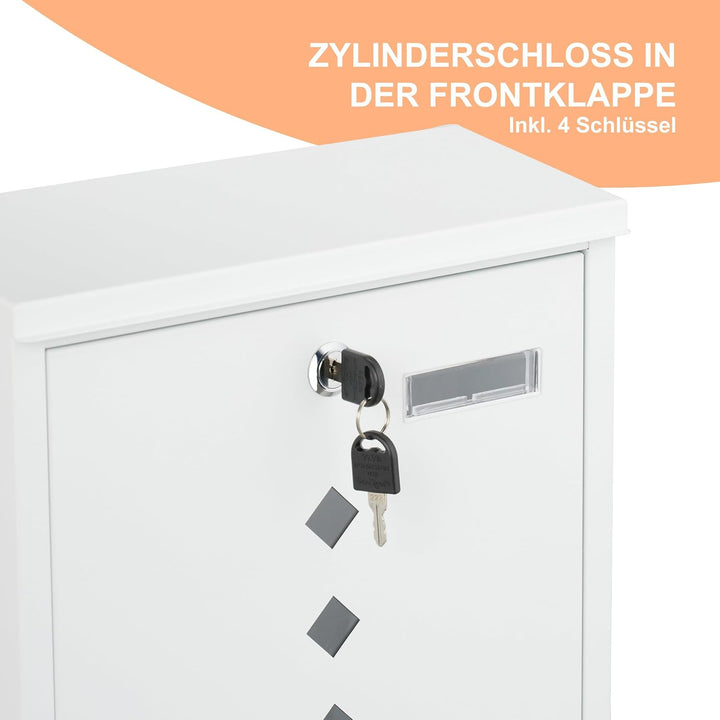 Relaxdays Briefkasten mit Sichtfenster, Metall, 4 Schlüssel, Zeitungsfach, Postkasten, HBT ca. 38 x